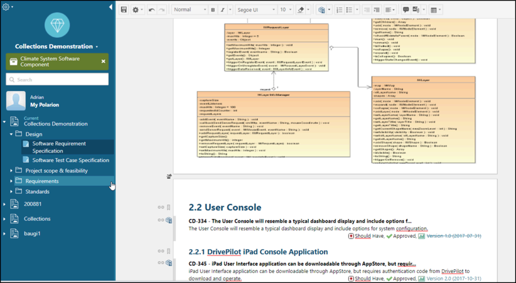 Polarion UI Showcase = Requirements section